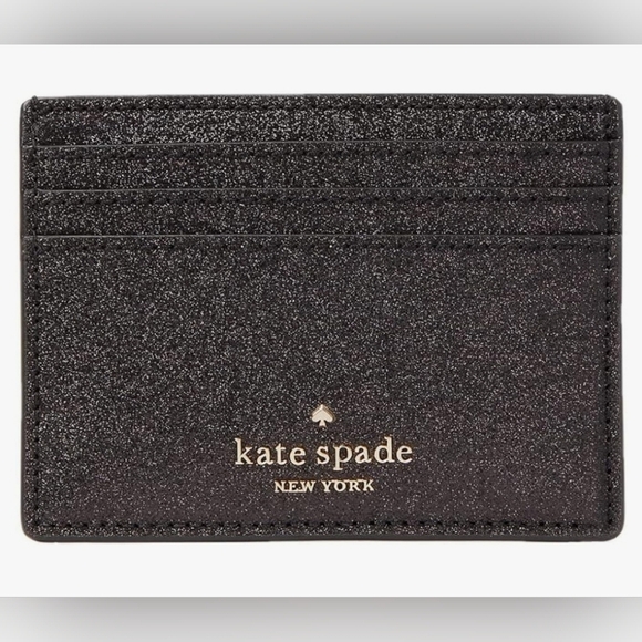 Kate Spade New York Glitter Boxed Small Faux Leather Card holder Black N… - Picture 2 of 8